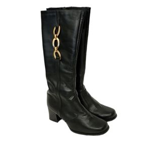 Pitti Palace Italy Boots Womens 6.5 M black Leather Knee‎ High Sheepskin Lined